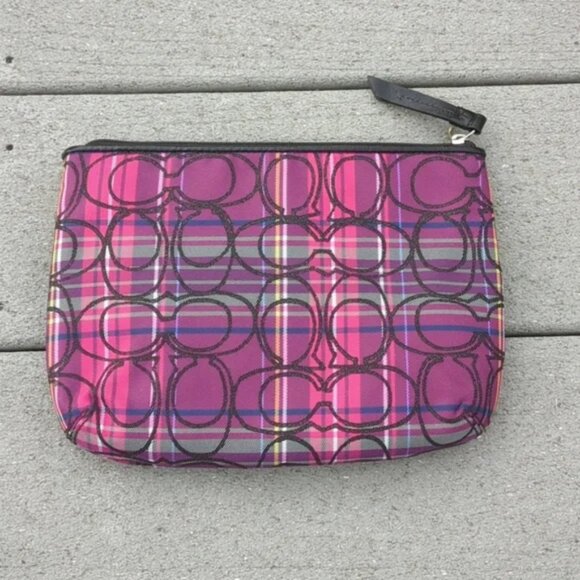 NWOT Coach Poppy Tartan Plaid Logo Catch All | Coach Cosmetic Bag - Picture 3 of 9